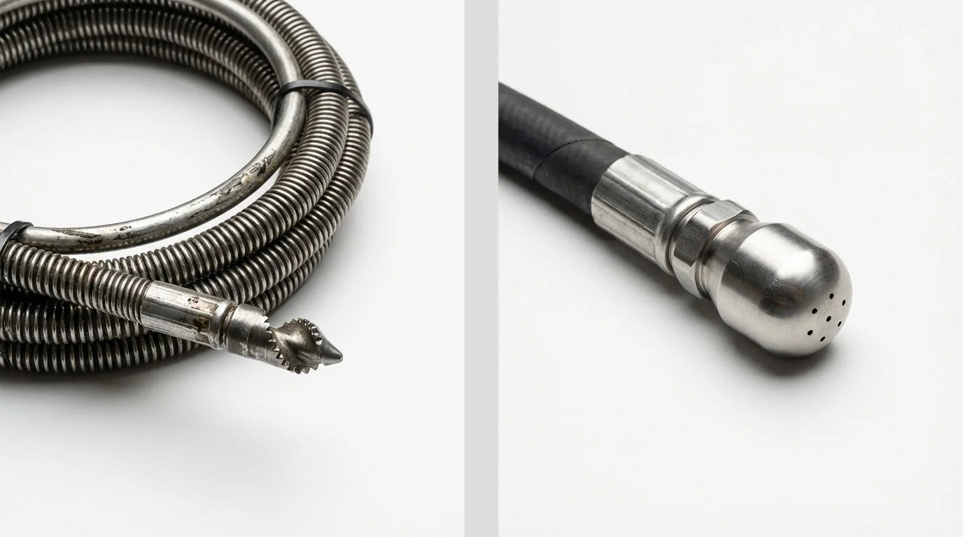 Drain snake cable and hydro jetting nozzle used for drain cleaning in Prattville, AL