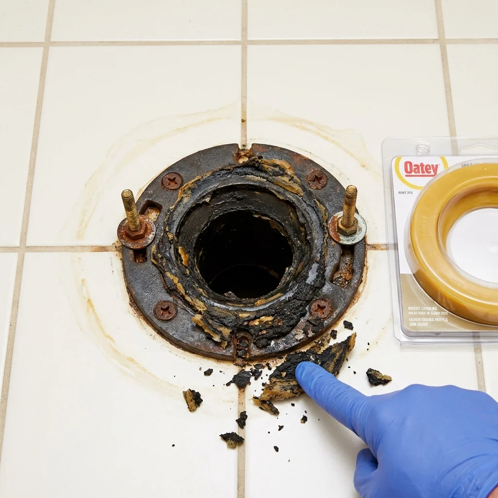Failed wax ring showing water seepage at the base of a toilet in a Prattville, AL home
