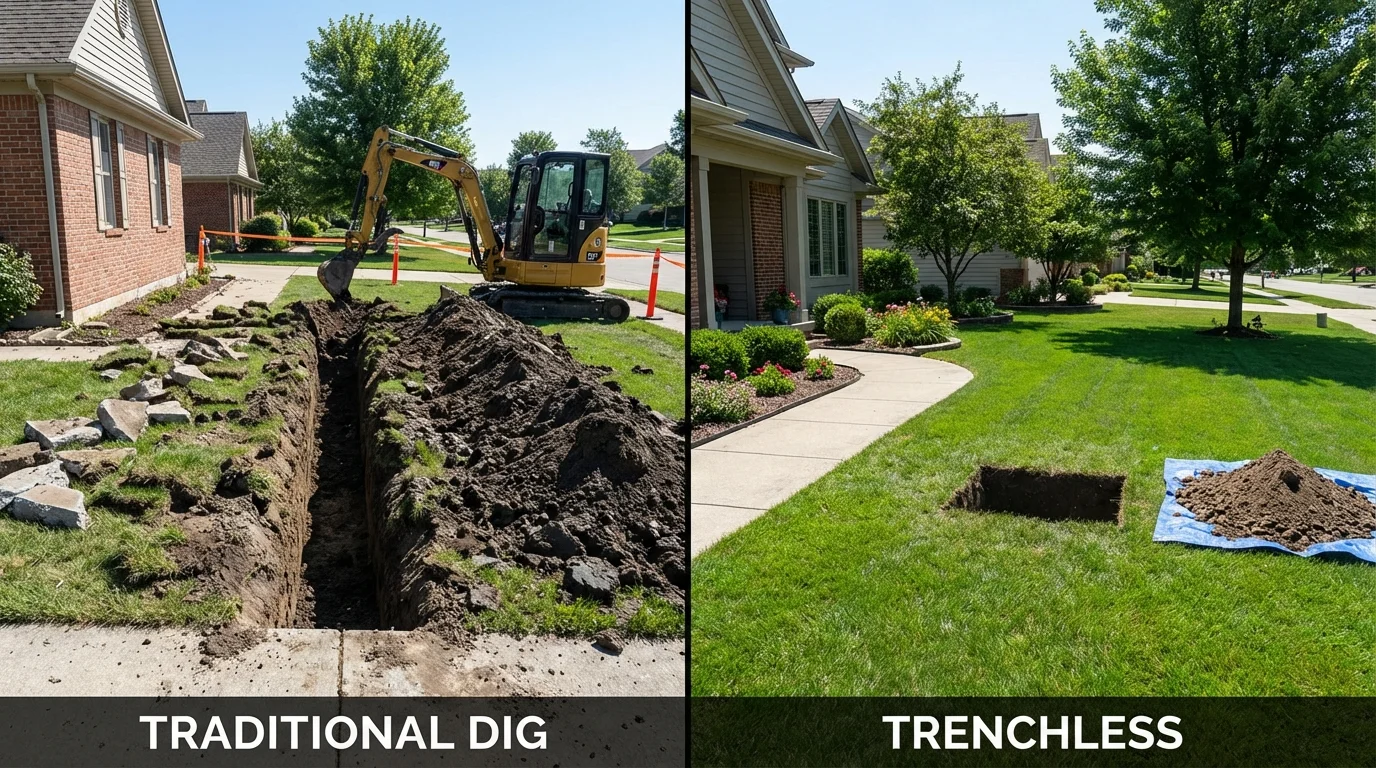 Trenchless sewer repair with minimal yard damage versus traditional excavation in Prattville, AL